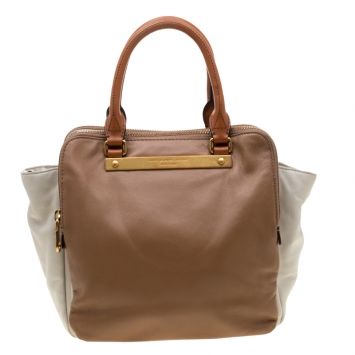 Pre Owned Marc by Marc Jacobs Brown/White Leather Tote