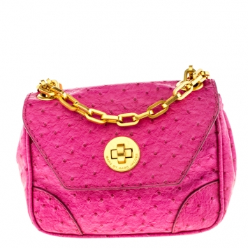 Pre Owned Marc by Marc Jacobs Fuschia Ostrich Embossed Leather Crossbody Bag