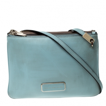 Pre Owned Marc By Marc Jacobs Light Blue/Beige Leather Ligero Double Percy Crossbody Bag