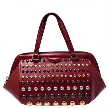 Pre Owned  Marc by Marc Jacobs Red Leather Studded Thunderdome Satchel