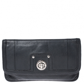 Pre Owned Marc by Marc Jacobs Black Leather Turnlock Flap Wallet
