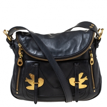 Pre Owned Marc by Marc Jacobs Black Leather Petal to the Metal Natasha Bird Shoulder Bag