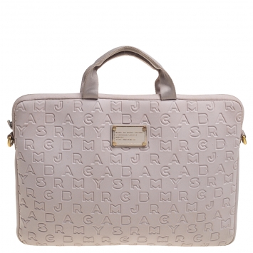 Pre Owned Marc by Marc Jacobs Beige Dreamy Logo Fabric Laptop Bag