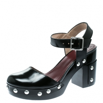 Pre Owned Marc by Marc Jacobs Black Leather Kiki Ankle Strap Platform Clogs Size 38