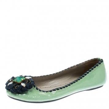 Pre Owned Marc by Marc Jacobs Green Patent Leather Embellished Round Toe Ballet Flats Size 36