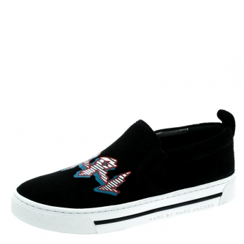 Pre Owned Marc By Marc Jacobs Black Suede GRRL Slip On Sneakers Size 35