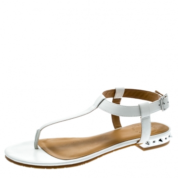 Pre Owned Marc by Marc Jacobs White Leather Avrum Studded Thong Sandals Size 36