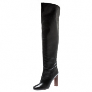Pre Owned Marc by Marc Jacobs Black Leather Knee Length Block Heel Boots Size 38