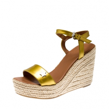 Pre Owned Marc by Marc Jacobs Yellow Patent Leather Stars And Hearts Espadrille Wedge Sandals Size 39