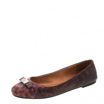 Pre Owned Marc by Marc Jacobs Burgundy Embossed Lizard Leather Tuxedo Logo Ballet Flats Size 38.5