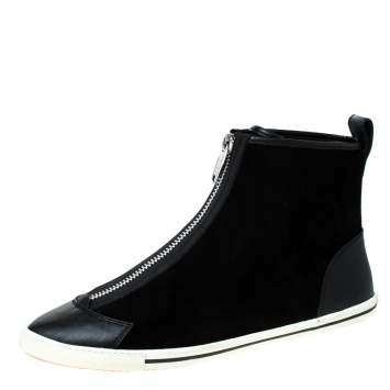 Pre Owned Marc by Marc Jacobs Black Suede and Leather Zip Front High Top Sneakers Size 38