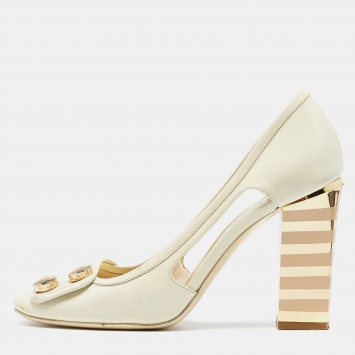 Pre Owned Marc by Marc Jacobs Cream Leather Cutout Pumps Size 37