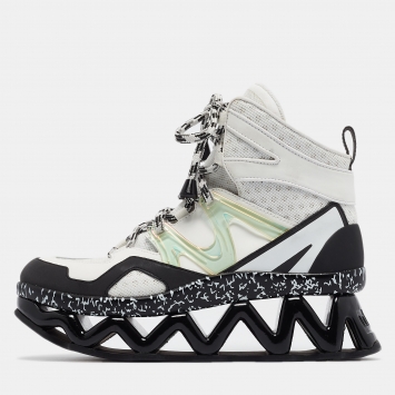 Pre Owned Marc by Marc Jacobs White/Black Faux Leather and Mesh Ninja Wave Sneakers Size 39