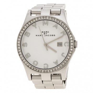 Pre Owned Marc By Marc Jacobs White Stainless Steel Crystal MBM3044 Women's Wristwatch 38 mm
