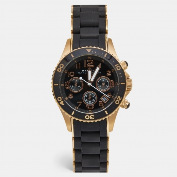 Pre Owned Marc by Marc Jacobs Black Gold Plated Stainless Steel Silicone Pelly MBM2553 Women's Wristwatch 40 mm  