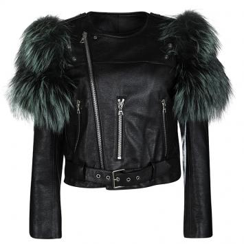 Pre Owned Marc Jacobs Black Goat Leather Fox Fur Trim Embellished Moto Jacket S