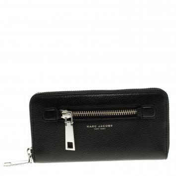 Pre Owned Marc Jacobs Black Leather Gotham Zip Around Wallet