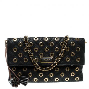Pre Owned Marc Jacobs Black Leather Eyelets Sandy Shoulder Bag