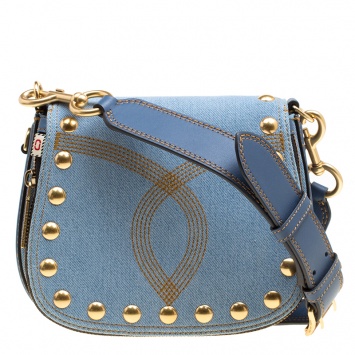 Pre Owned Marc Jacobs Blue Denim Small Studded Nomad Crossbody Bag