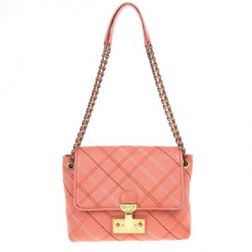 Pre Owned Marc Jacobs Multicolor Stitched Detail Logo Imprinted Shoulder Bag