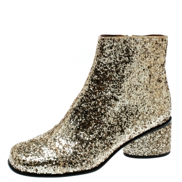 Pre Owned Marc Jacobs Metallic Gold Coarse Glitter Camilla Block Heel Ankle Boots Size 37