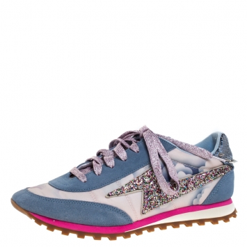 Pre Owned Marc Jacobs Multicolor Suede And Fabric Astor Lightning Bolt Low Top Sneakers Size 37