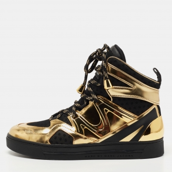 Pre Owned Marc Jacobs Black/Gold Leather and Mesh High Top Sneakers Size 38