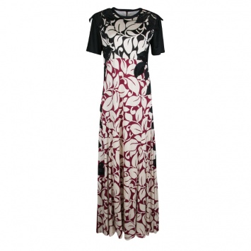 Pre Owned Marc Jacobs Leaf Printed Embroidered Short Sleeve Maxi Dress M