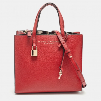 Pre Owned Marc Jacobs Red Leather Mini Grind Tote