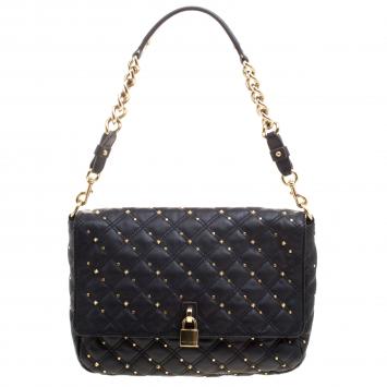 Pre Owned Marc Jacobs Black Leather Stardust Beat Shoulder Bag