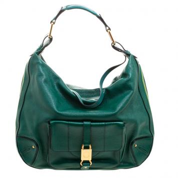 Pre Owned Marc Jacobs Green Glazed Leather Expandable Hobo