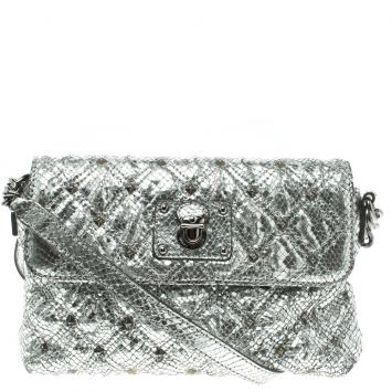 Pre Owned Marc Jacobs Silver Quilted Python Embossed Leather Crossbody Bag
