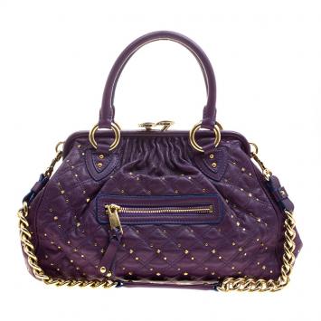 Pre Owned Marc Jacobs Purple Quilted Leather Studded Stam Shoulder Bag