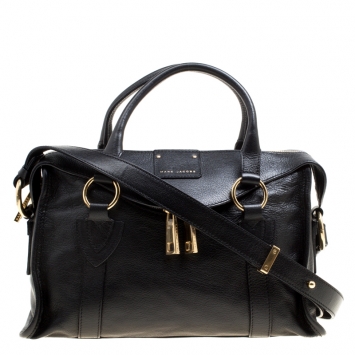 Pre Owned Marc Jacobs Black Leather Wellington Fulton Top Handle Bag