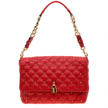 Pre Owned Marc Jacobs Red Leather Stardust Beat Shoulder Bag