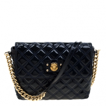 Pre Owned Marc Jacob Navy Blue Patent Leather Quilted Flap Bag