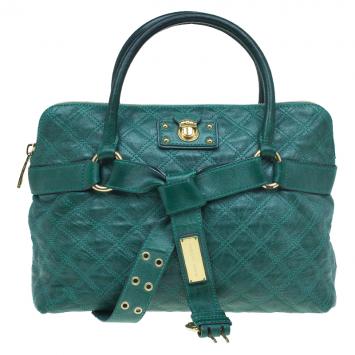Pre Owned Marc Jacobs Green Quilted Leather Bruna Belted Tote