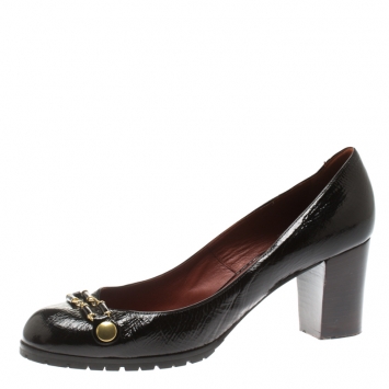 Pre Owned Marc Jacobs Black Patent Leather Block Heel Pumps Size 39.5