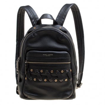 Pre Owned Marc Jacobs Black Leather Grommet Biker Backpack