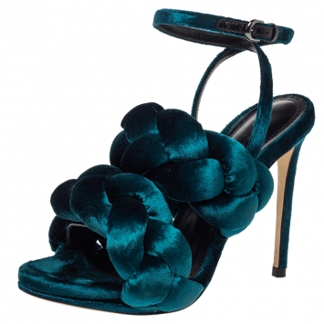 Pre Owned Marco De Vincenzo Teal Blue Velvet Braided Rope Ankle Strap Sandals Size 36