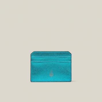 Pre Owned MARK CROSS Blue Saffiano Leather Card Holder One Size
