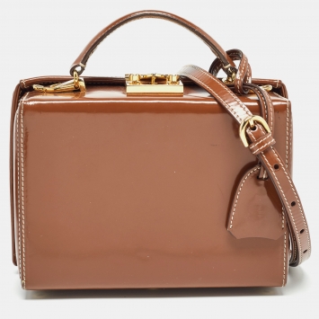 Pre Owned Mark Cross Brown Glossy Leather Small Grace Box Bag