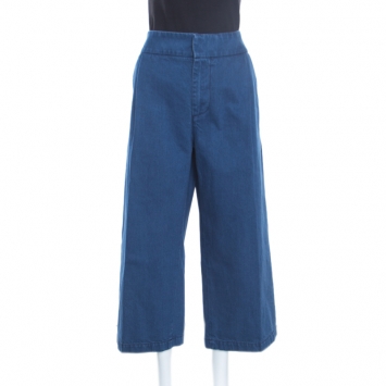 Pre Owned Marni Indigo Washed Denim Dark Limoges Cropped Wide Leg Jeans M