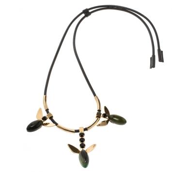 Pre Owned Marni Crystal Resin Gold Tone & Leather Adjustable Necklace 