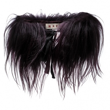 Pre Owned Marni Deep Purple Goat Fur Tie Front Collar