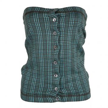 Pre Owned Marni Blue and Brown Checked Knit Button Front Strapless Top M