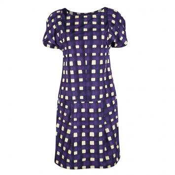 Pre Owned Marni Purple Checkered Drop Waist Pleated Dress S