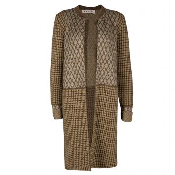 Pre Owned Marni Brown Lurex Knit Quilted Open Front Long Cardigan M