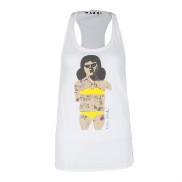 Pre Owned Peter Blake for Marni White Pop Art Print Racer Back Tank Top S
