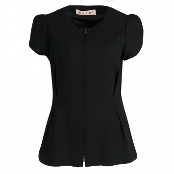 Pre Owned Marni Black Wool Zip Front Tailored Top M
